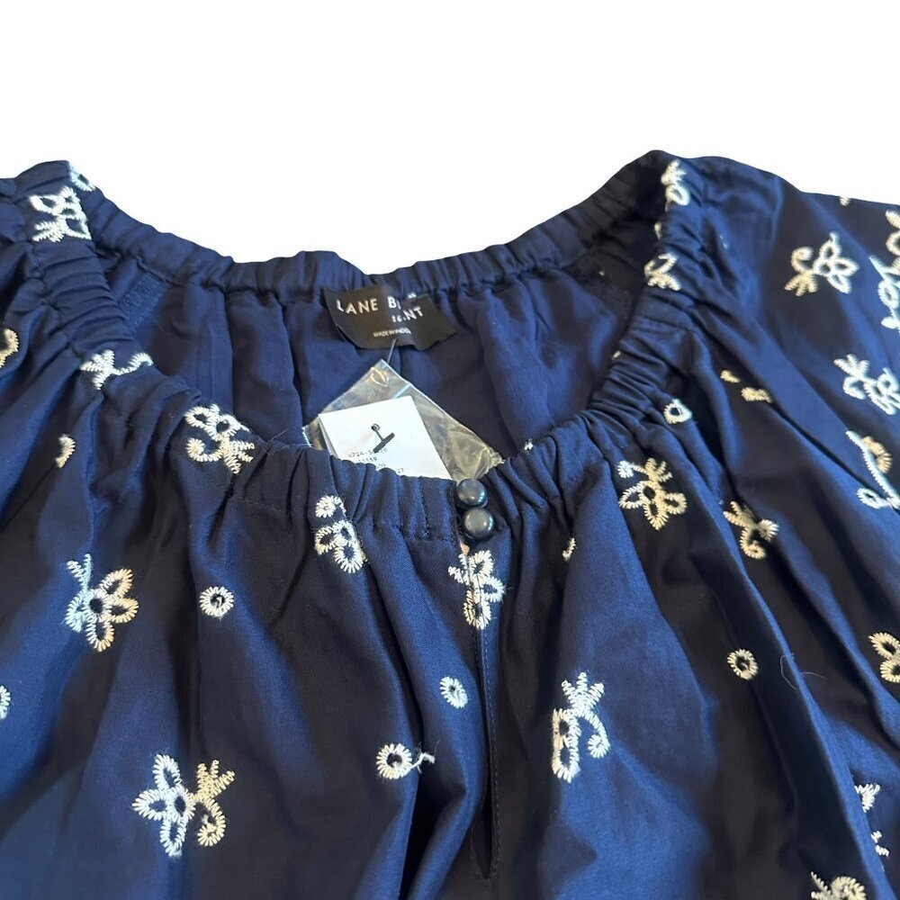 Lane Bryant Navy Embroidered A-Line Dress Cap Sleeves Cotton Size 16 Women's NWT - Picture 3 of 14
